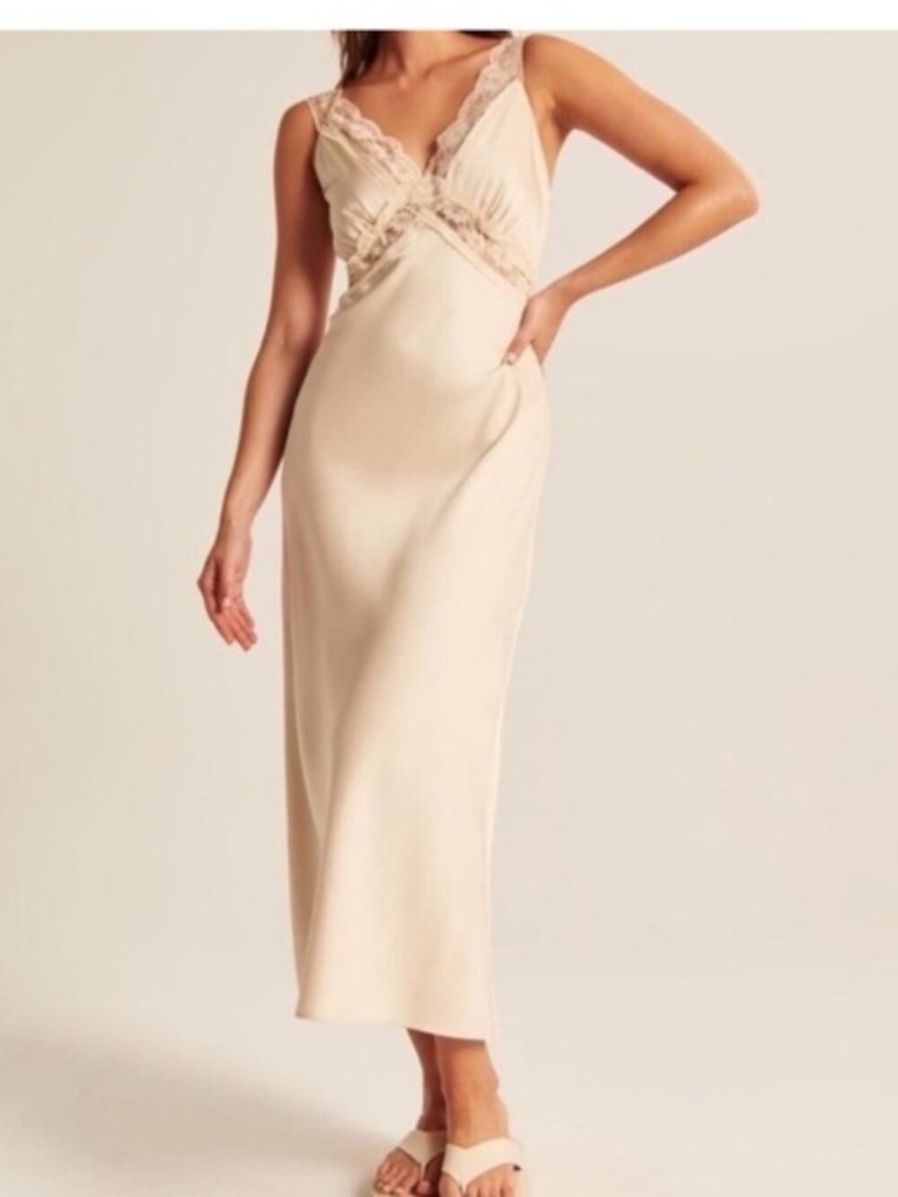 Elegant Cream Lace Trim Nightgown
